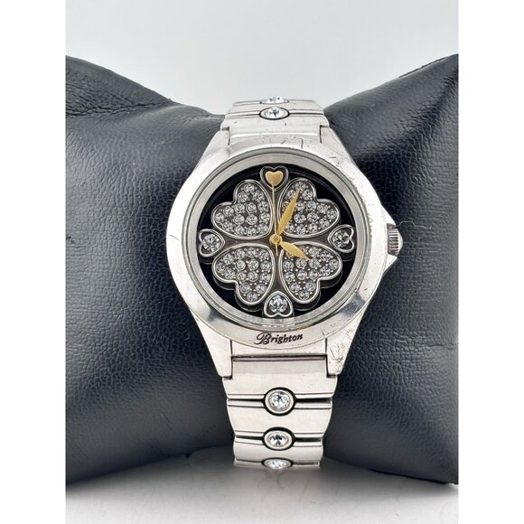 Brighton Bloomington Hearts Crystal Silver Tone Watch New Battery - Picture 3 of 8